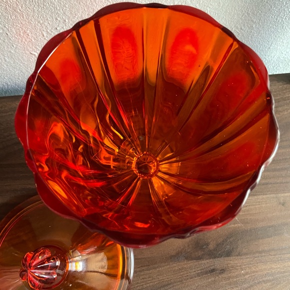 LE Smith Flame Amberina Candy Dish Apothecary Glass Jar with Lid Cadmium… - Picture 6 of 11